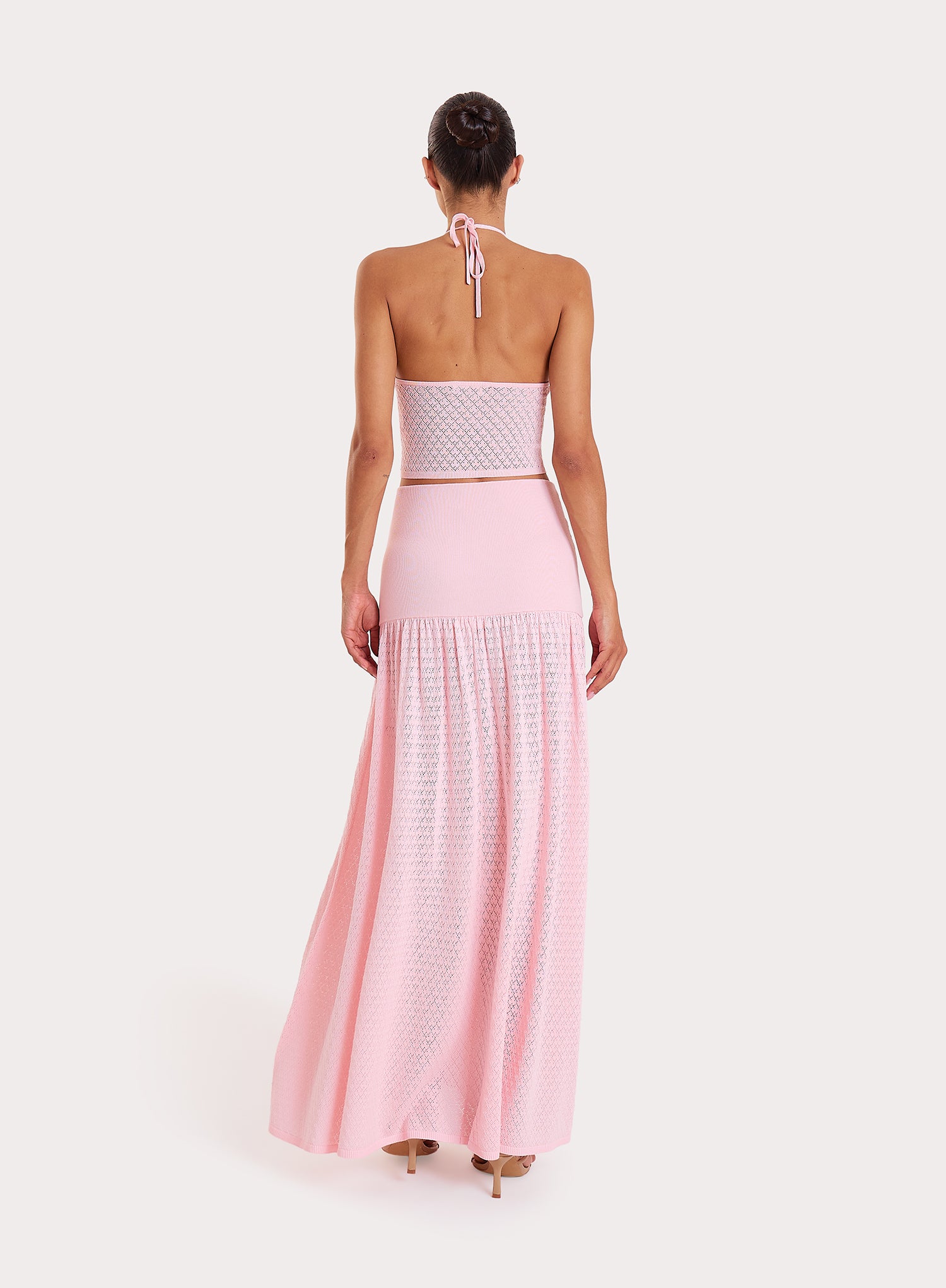 Pink Contrast Knit Drop Waist Maxi Skirt